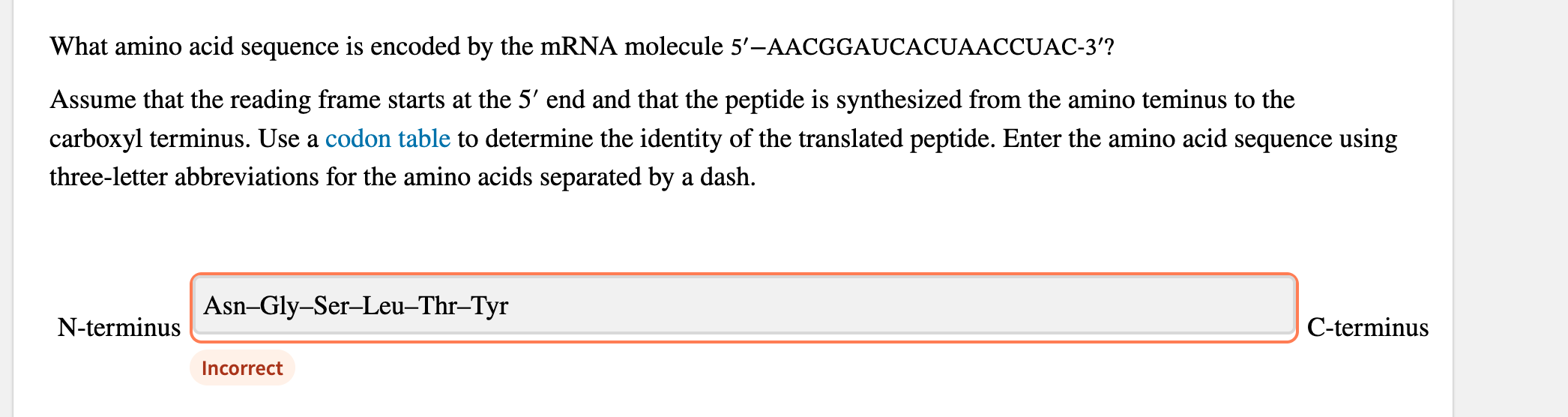 Solved What amino acid sequence is encoded by the mRNA | Chegg.com