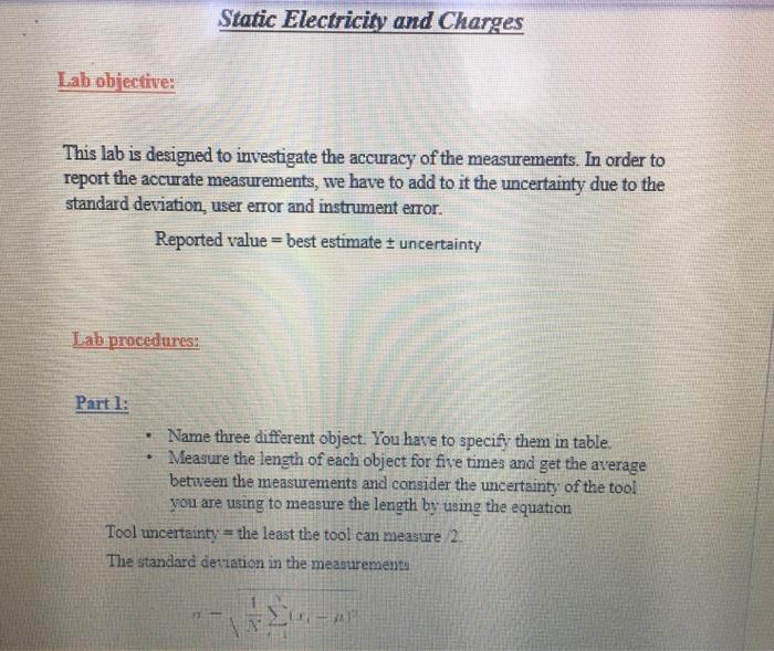Solved Static Electricity and Charges Lab objective: This | Chegg.com