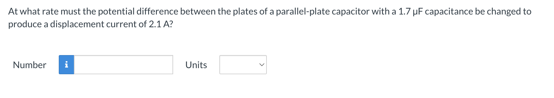 Solved At what rate must the potential difference between | Chegg.com