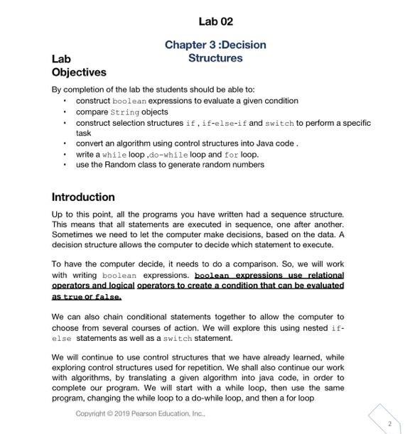 Solved Lab 02 Chapter 3 :Decision Lab Structures Objectives | Chegg.com