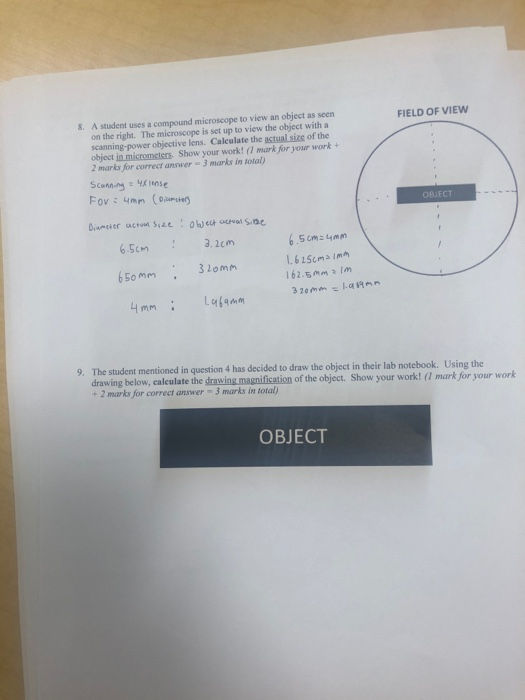 FIELD OF VIEW 8. A student uses a compound microscope