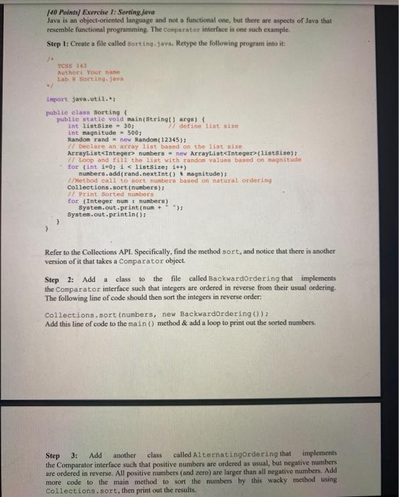 Solved 140 Points Exercise I Sorting Java Java Is An Obj Chegg Com
