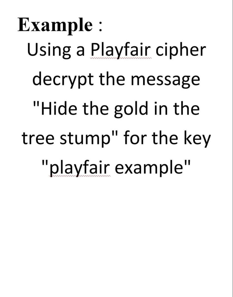 Solved Example : Using A Playfair Cipher Decrypt The Message | Chegg.com