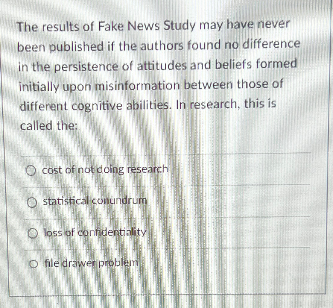 Solved The results of Fake News Study may have never been | Chegg.com