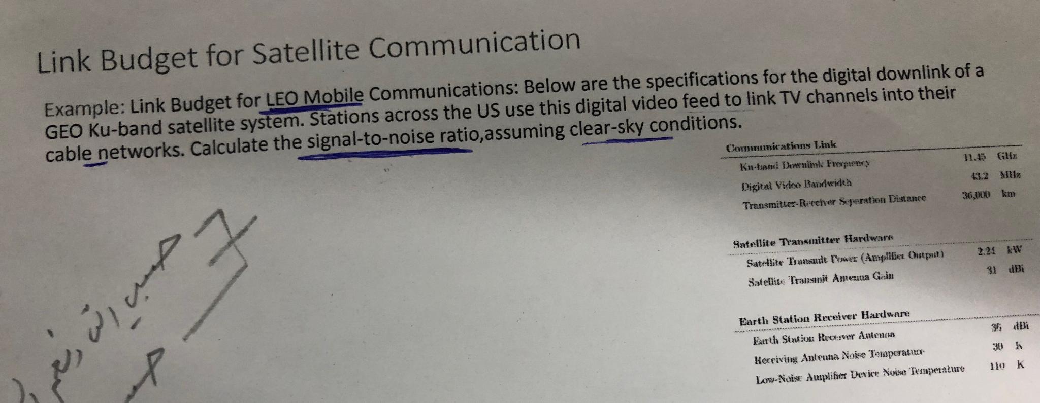 Solved Link Budget for Satellite CommunicationExample: Link | Chegg.com