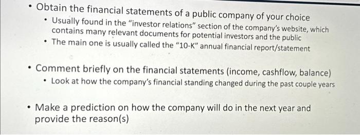 Solved - Obtain the financial statements of a public company | Chegg.com