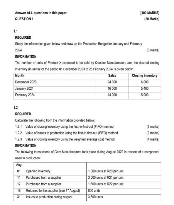 Solved 1.1 REQUIRED Study the information given below and | Chegg.com