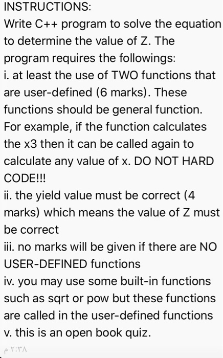 INSTRUCTIONS: Write C++ program to solve the equation | Chegg.com