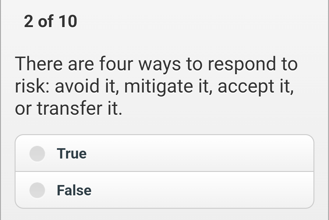 Respond To Risk Solved 2 of 10 There are four ways to respond to risk: avoid | Chegg.com