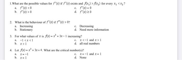 Solved 1 What Are The Possible Values For F X If F X Chegg Com