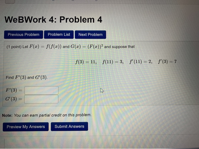 Solved WebWork 4: Problem 4 Previous Problem Problem List | Chegg.com