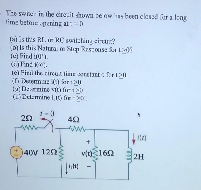 Solved The switch in the circuit shown below has been closed | Chegg.com