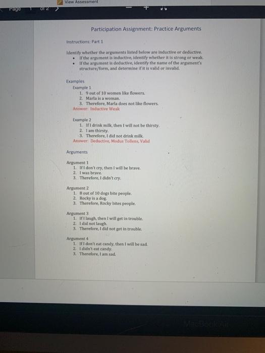 Participation Assignment: Practice Arguments | Chegg.com