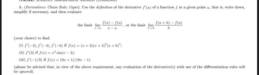 Solved use the chain rule step by step for | Chegg.com
