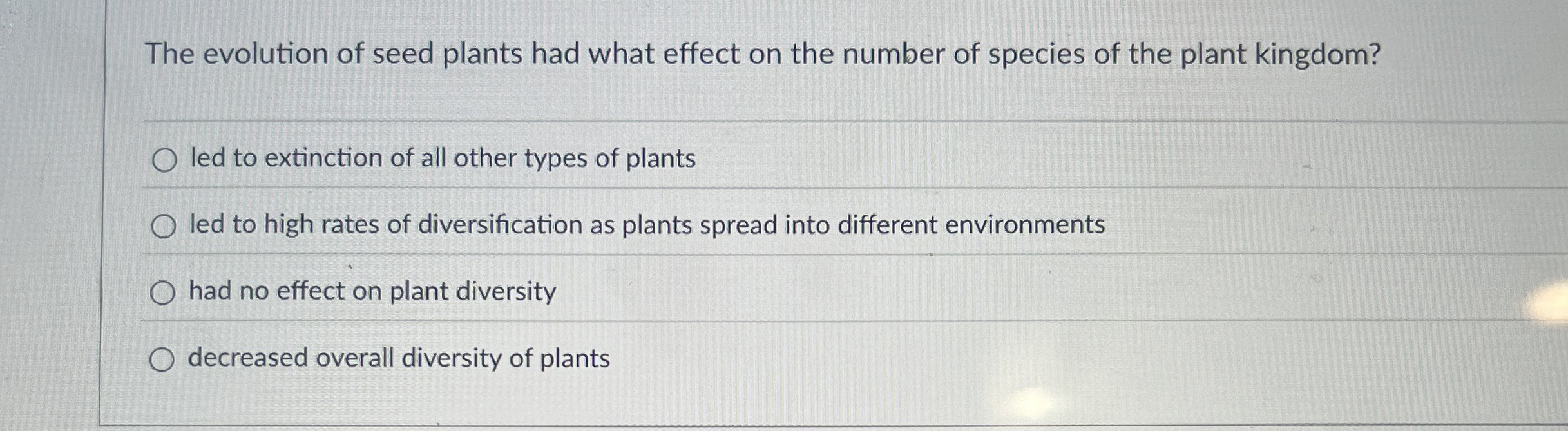 Solved The evolution of seed plants had what effect on the