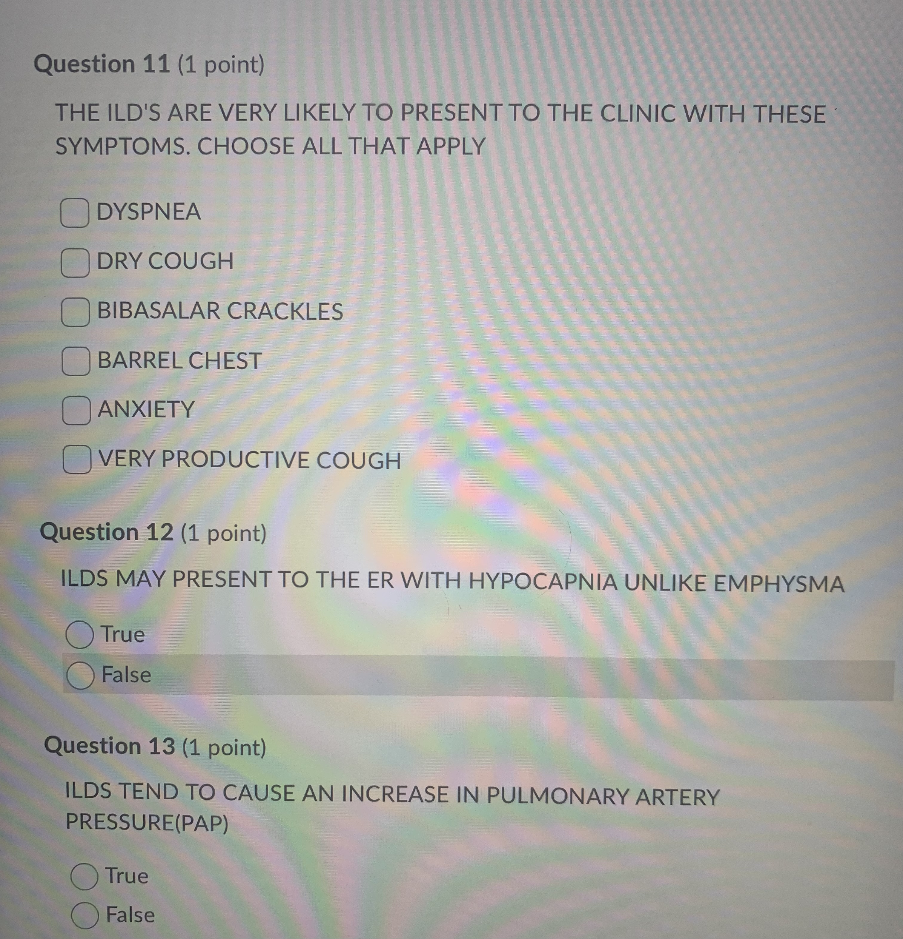 Solved Question 11 (1 ﻿point)THE ILD'S ARE VERY LIKELY TO | Chegg.com
