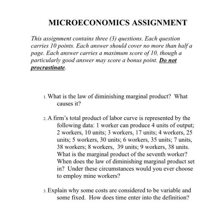 microeconomics assignment answers