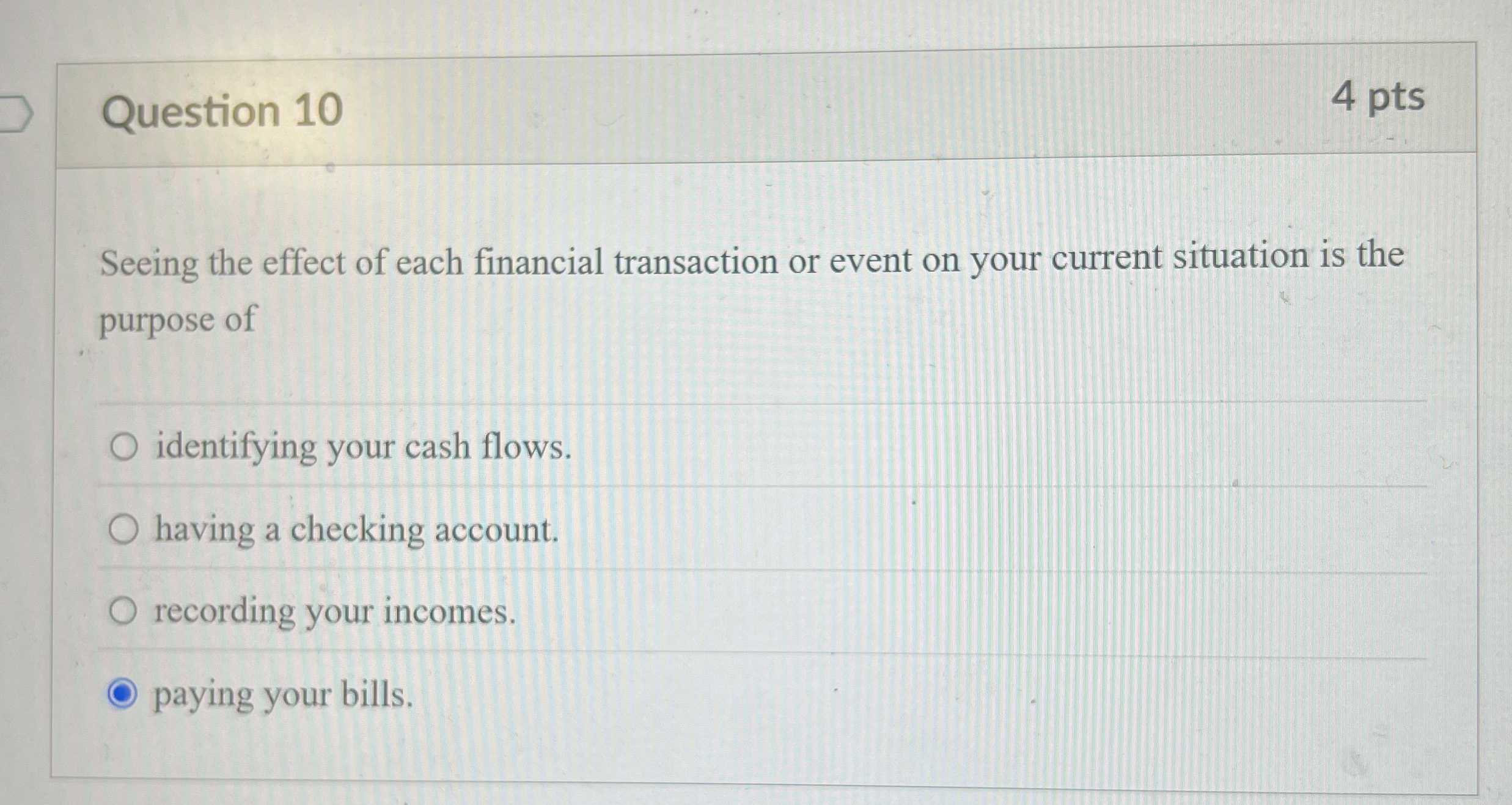Solved Question 10Seeing the effect of each financial | Chegg.com
