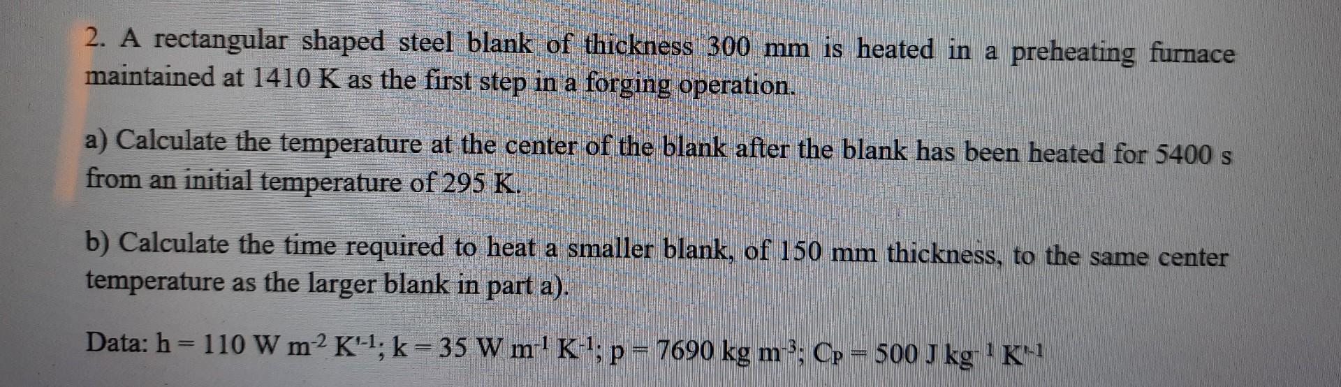 Solved 2. A Rectangular Shaped Steel Blank Of Thickness 300 