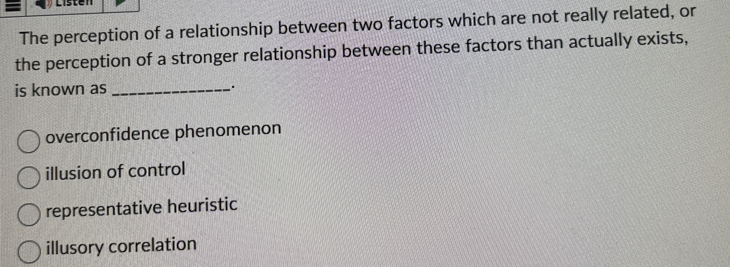 Solved The perception of a relationship between two factors | Chegg.com