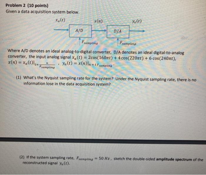 Solved Problem 2 (10 points) Given a data acquisition system | Chegg.com