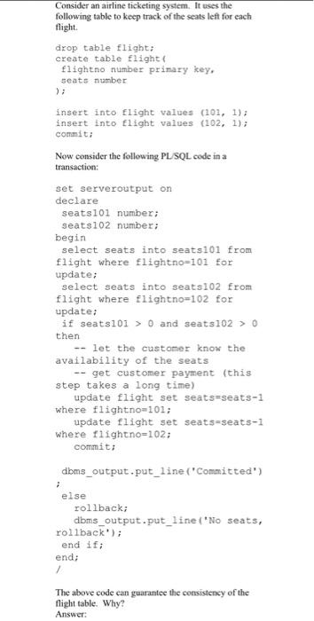 Solved Consider an airline ticketing system. It uses the | Chegg.com