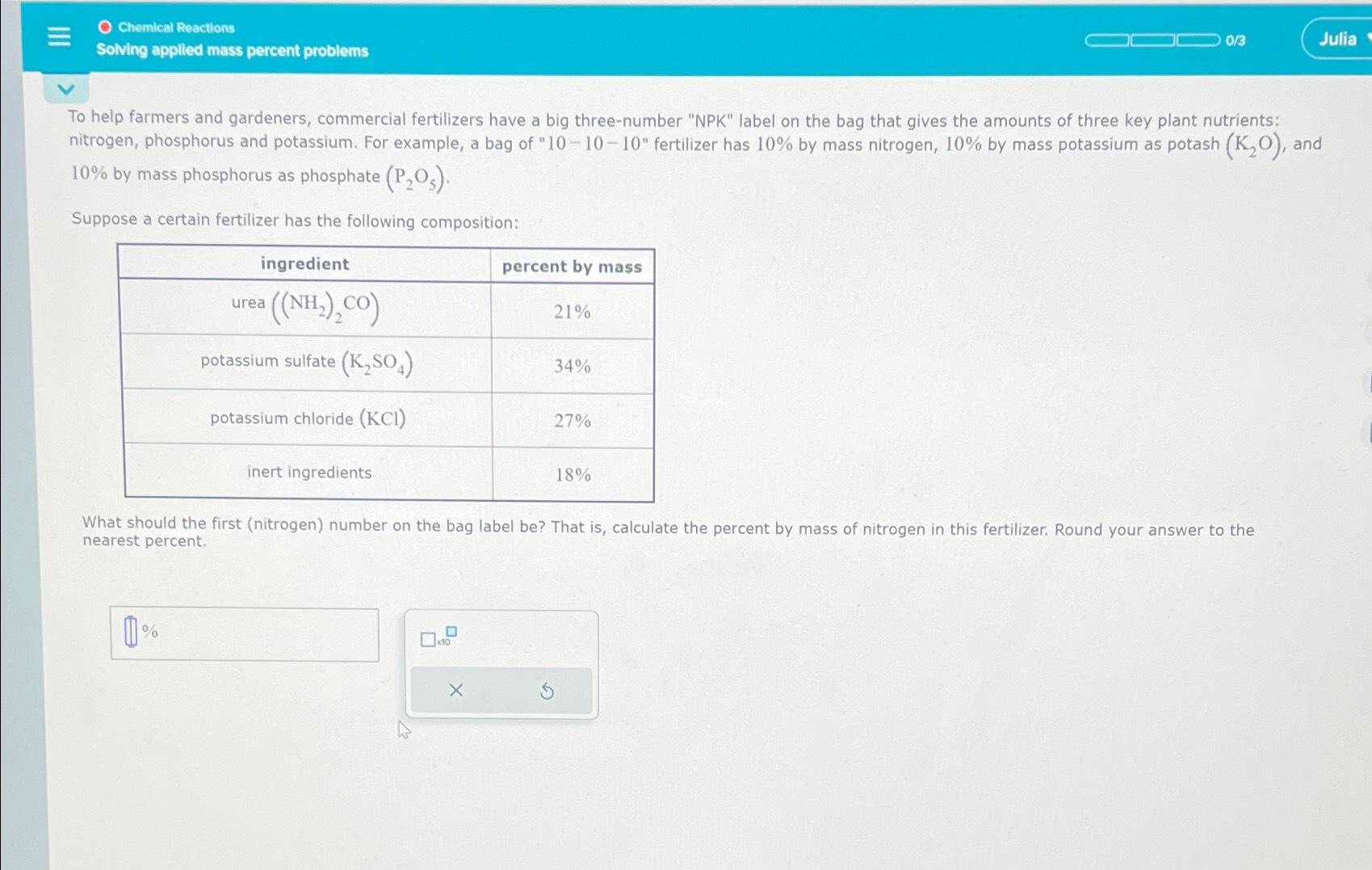 Solved O Chemical ReactionsSolving applied mass percent | Chegg.com
