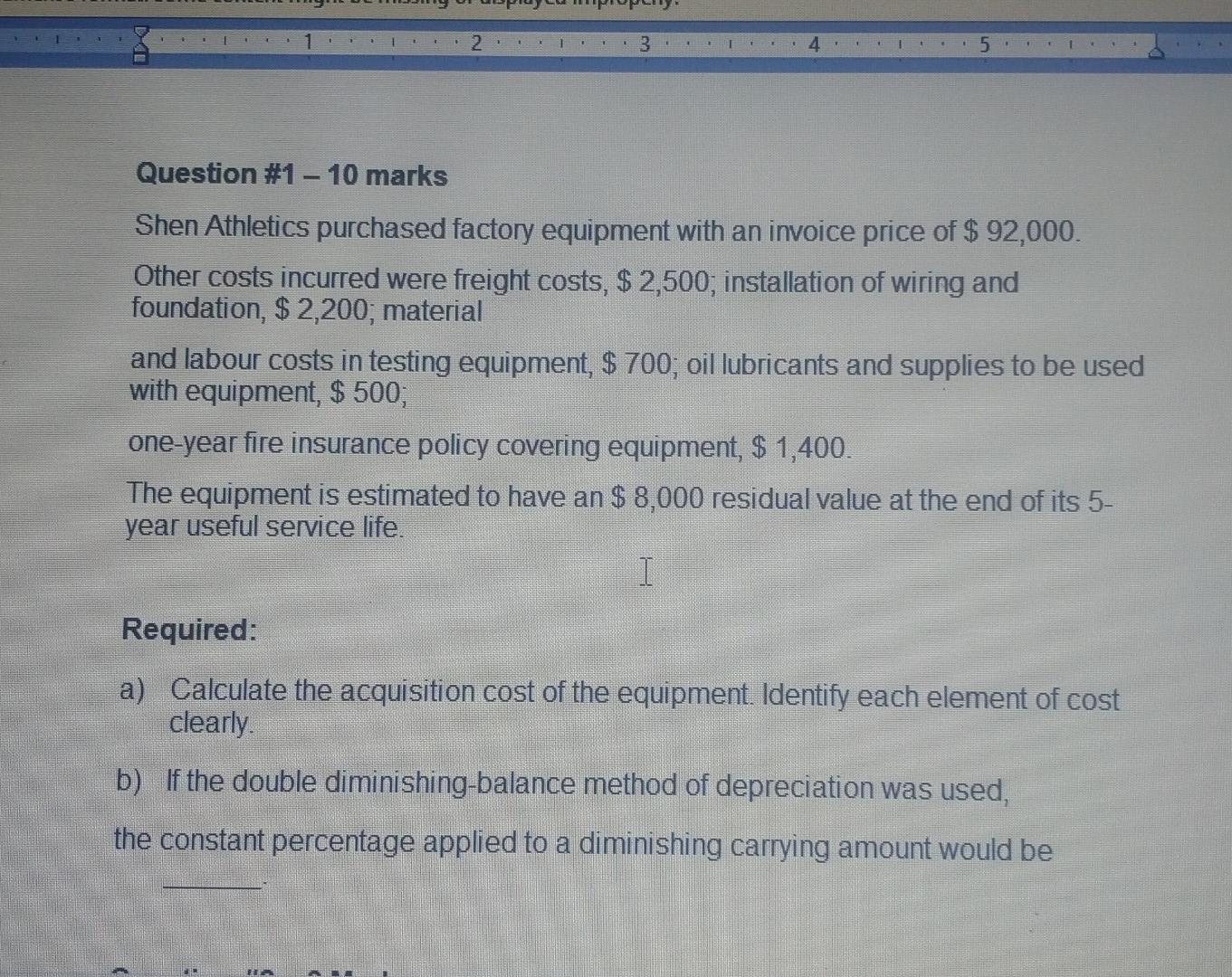 Solved 2 1 3 4 Question #1 - 10 marks Shen Athletics | Chegg.com