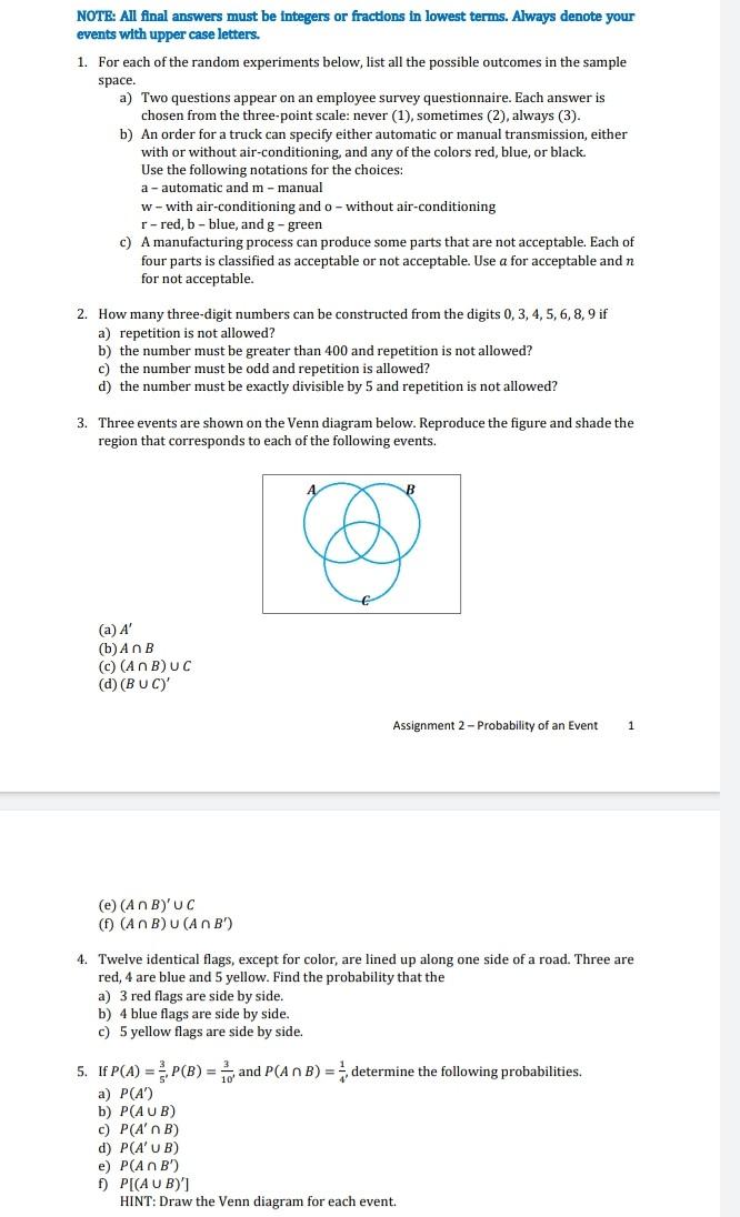 Solved NOTE: All final answers must be integers or fractions | Chegg.com