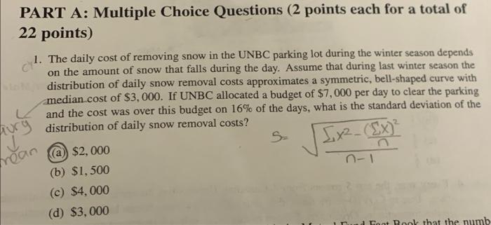 Solved PART A: Multiple Choice Questions ( 2 points each for | Chegg.com