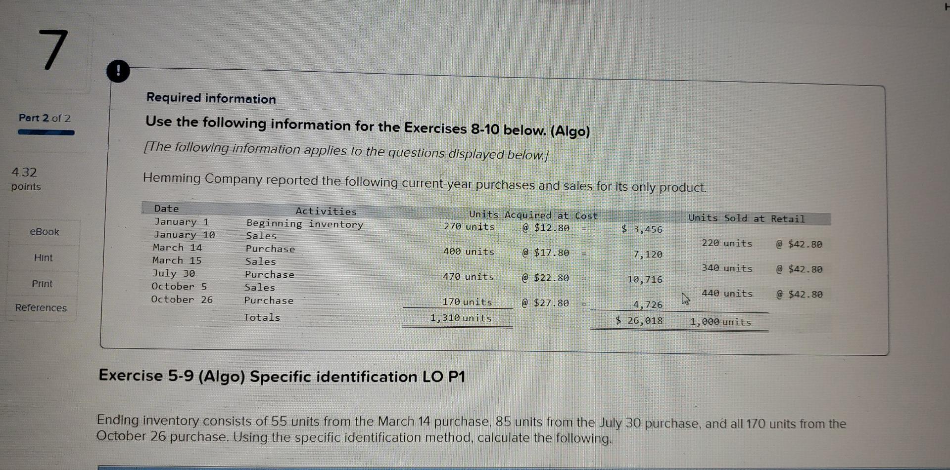 Solved 6 ! Part 1 of 2 Required information Use the | Chegg.com