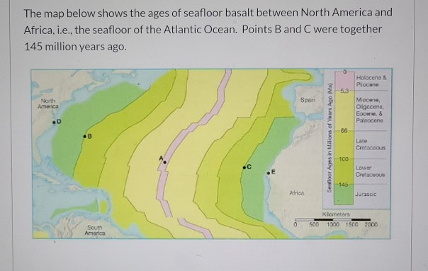 The map below shows the ages of seafloor basalt | Chegg.com