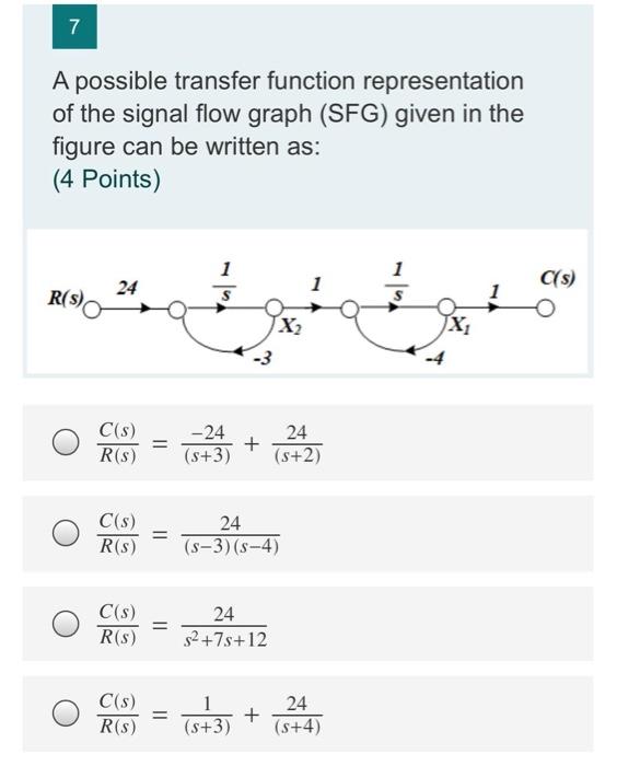 Solved 7 A possible transfer function representation of the | Chegg.com