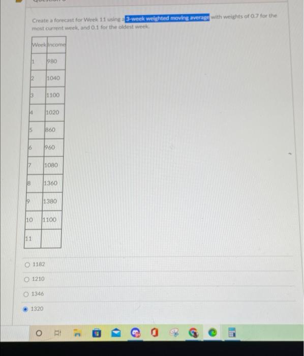 Solved Create a forecast for Week 11 using 3-week weighted | Chegg.com
