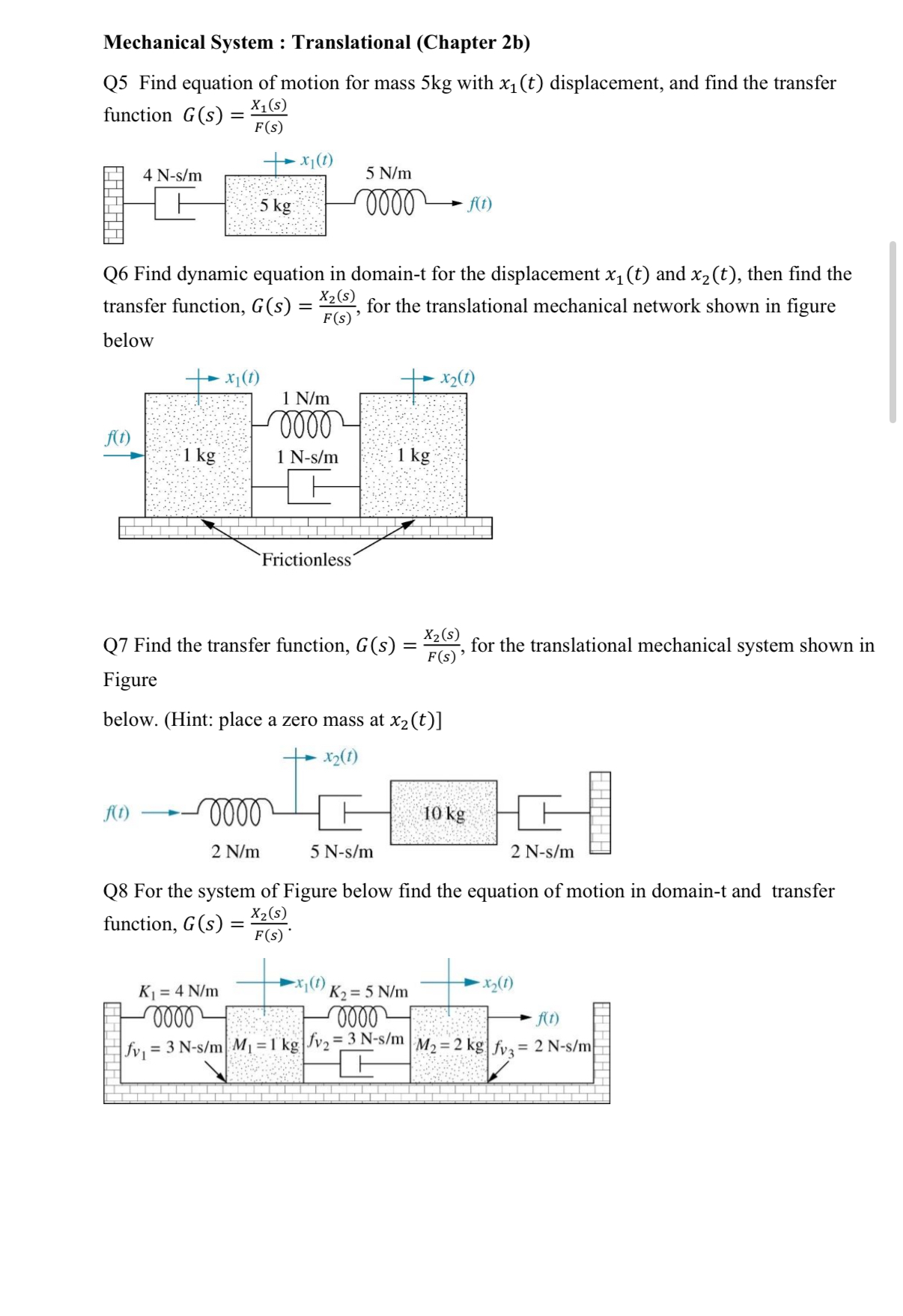 Solved Mechanical System : Translational (Chapter 2b)Q5 | Chegg.com