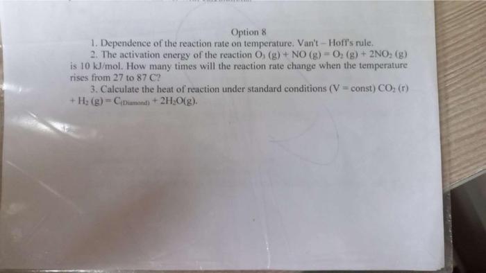 Solved Option 8 1. Dependence of the reaction rate on | Chegg.com