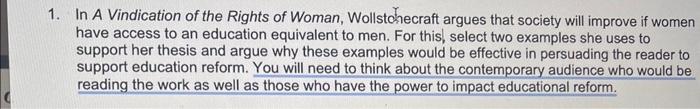 In A Vindication of the Rights of Woman, | Chegg.com