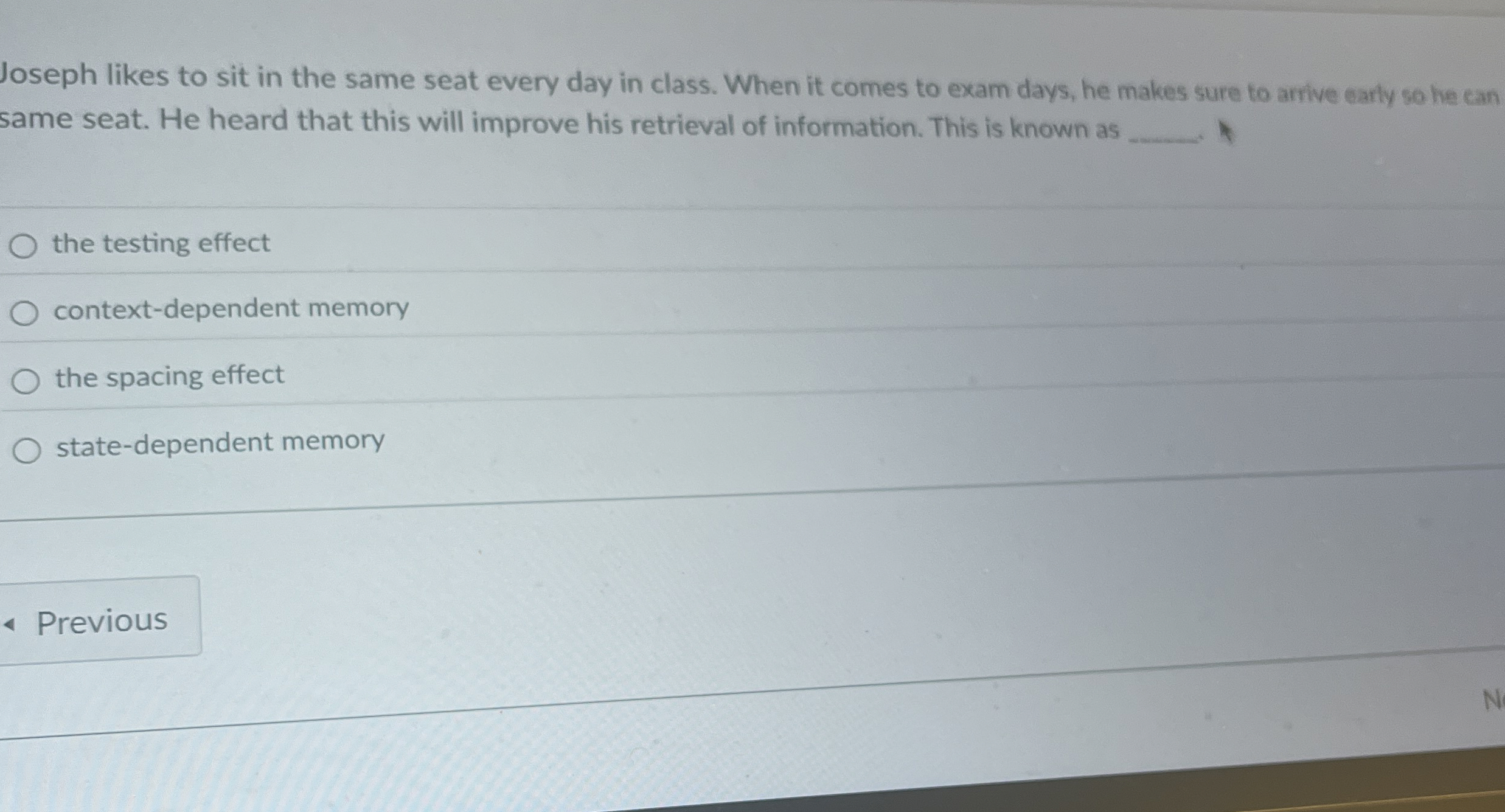 Solved Joseph likes to sit in the same seat every day in