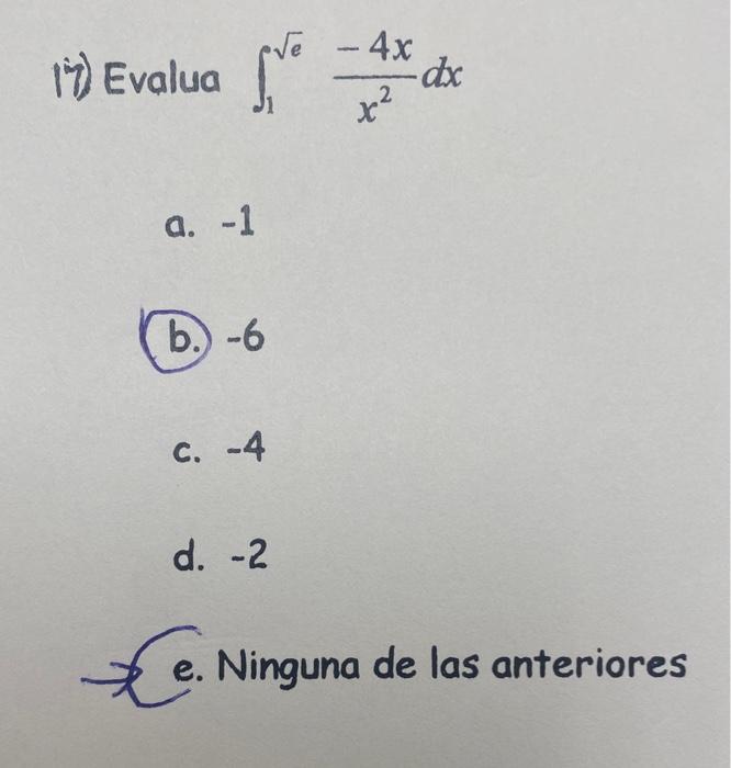 \( \int_{1}^{\sqrt{e}} \frac{-4 x}{x^{2}} d x \)