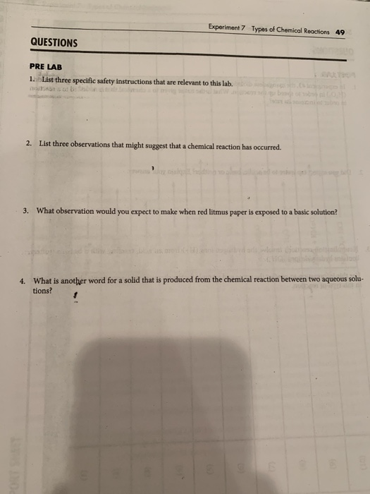 Solved Experiment 7 Types Of Chemical Reactions 49 QUESTIONS | Chegg.com