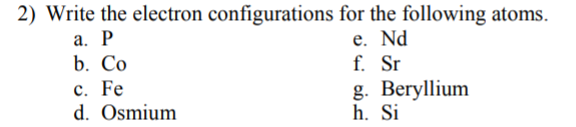 Solved 2) Write The Electron Configurations For The | Chegg.com