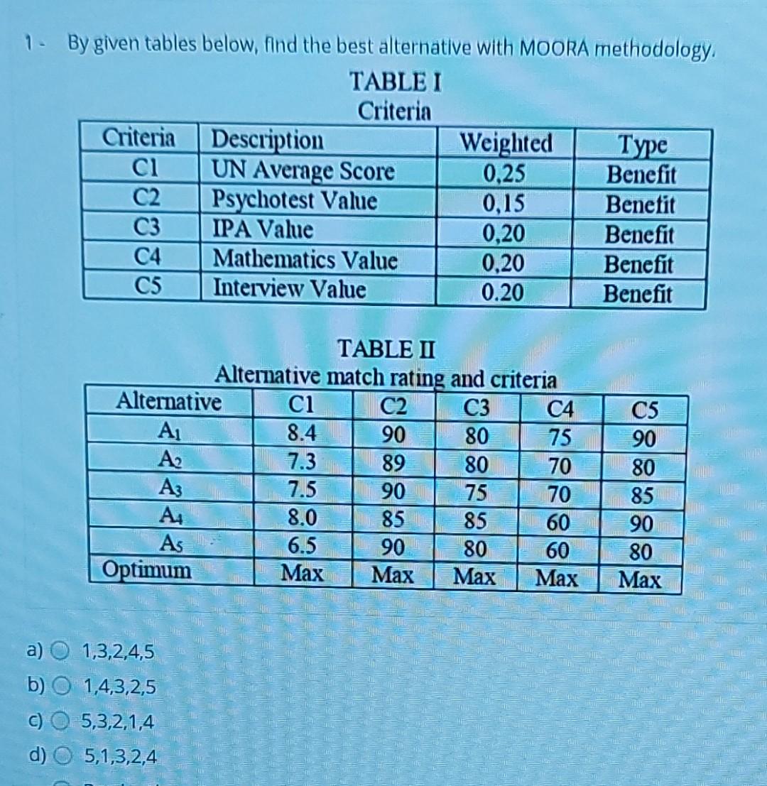 Solved 1- By given tables below, find the best alternative | Chegg.com