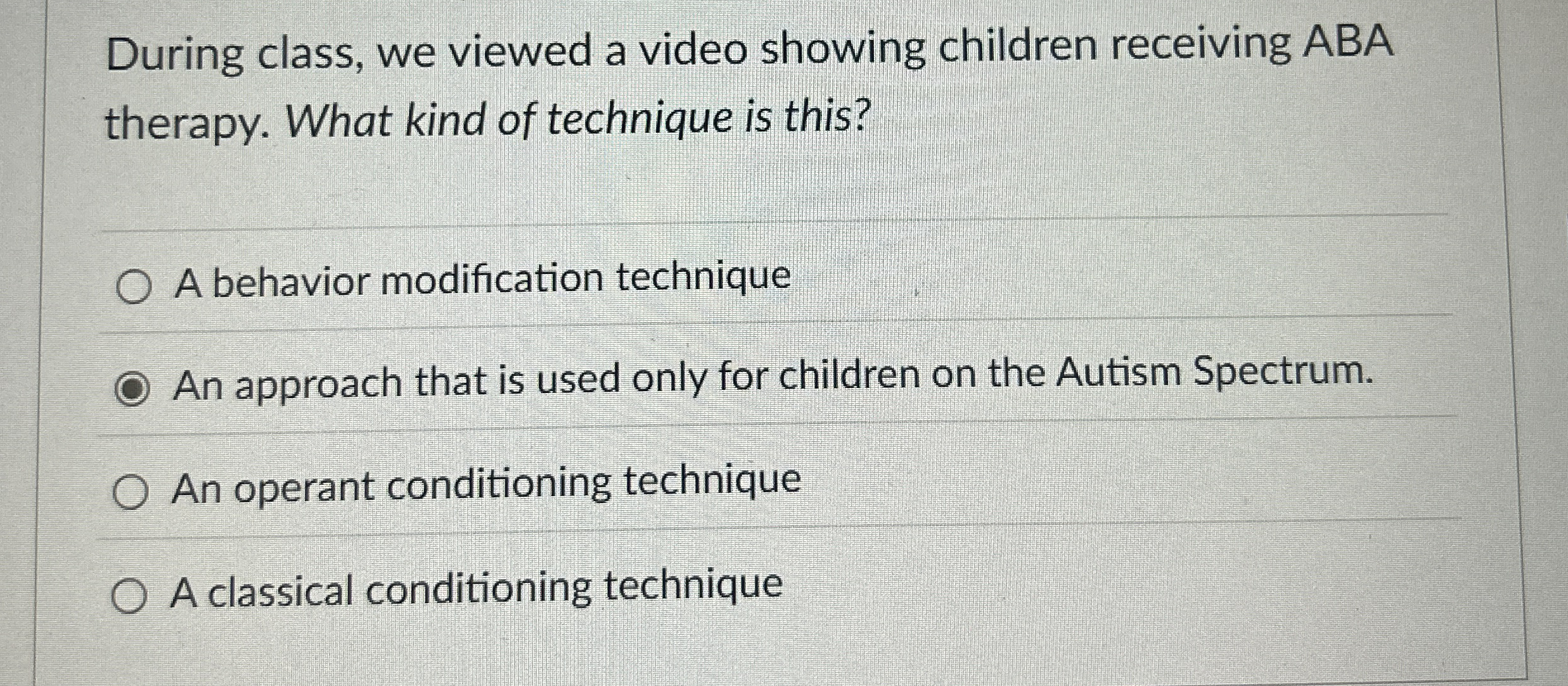 Solved children receiving ABA therapy. What kind of
