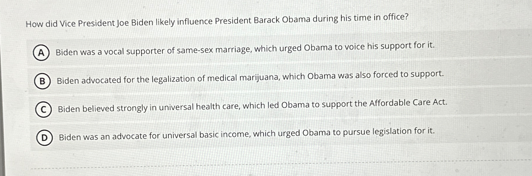 Solved How did Vice President Joe Biden likely influence | Chegg.com