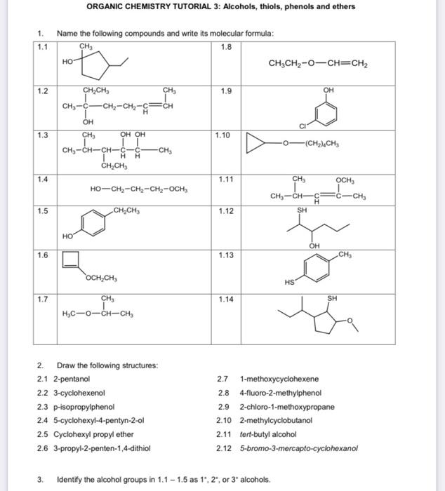 Solved ORGANIC CHEMISTRY TUTORIAL 3: Alcohols, Thiols, | Chegg.com