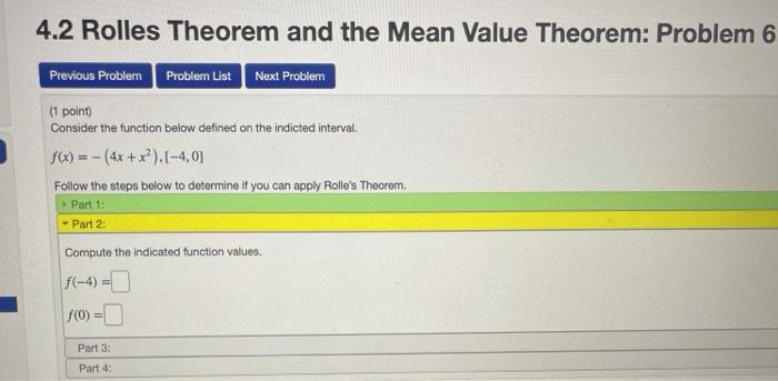 Solved 4.2 Rolles Theorem and the Mean Value Theorem: Proble | Chegg.com