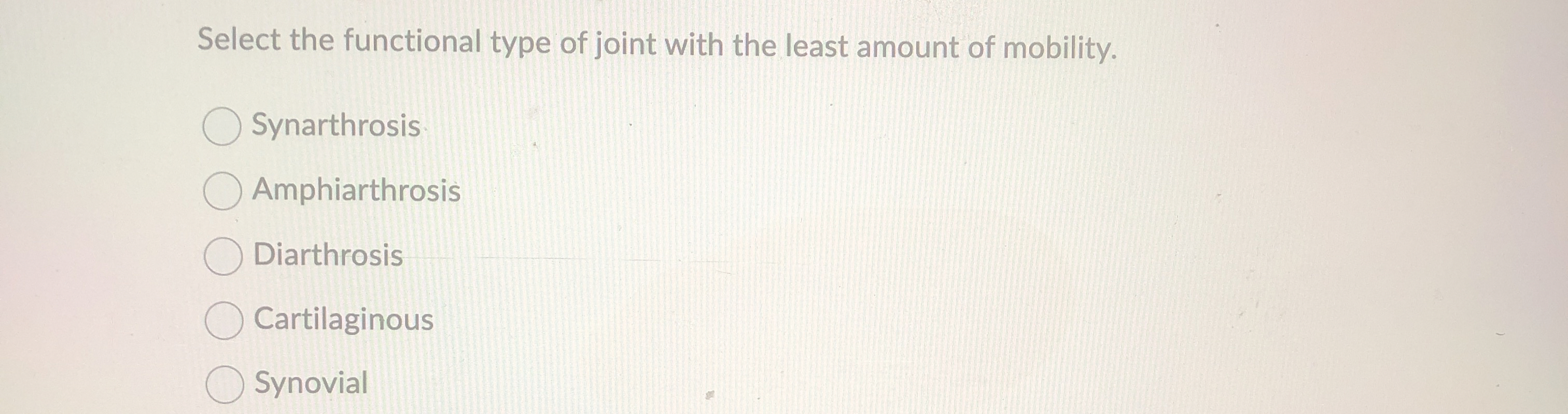 Solved Select the functional type of joint with the least