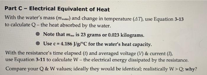 Solved Part C - Electrical Equivalent of Heat With the | Chegg.com