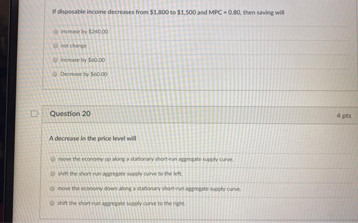 Solved It disposable income decreases from $1,800 to $1,500 | Chegg.com