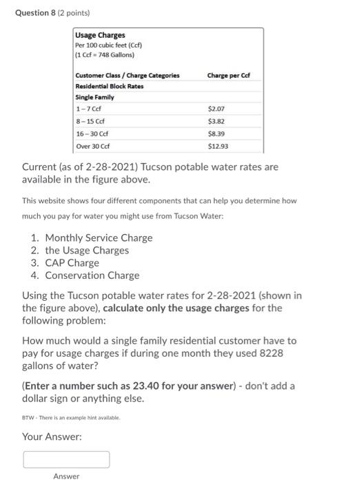 Solved Question 8 (2 points) Charge per Cc Usage Charges Per | Chegg.com